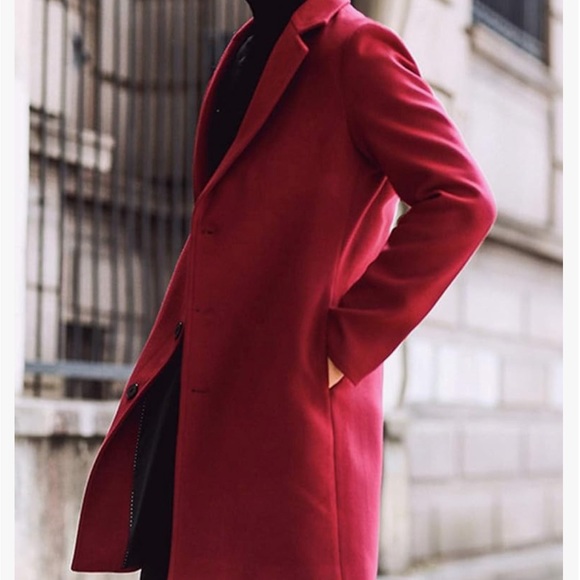 Springrain Men's Notched Lapel Single Breasted Long Pea Coat Trench Coat XL - Picture 6 of 12